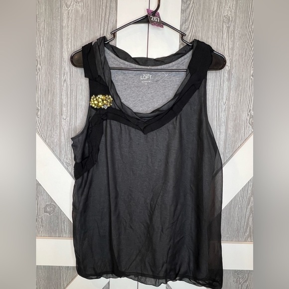 267. Ann Taylor Loft Womens Black Sleeveless Round Neck Beaded Tank Top Size M - Picture 1 of 7